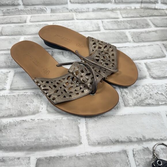 Paul Green Bronze Leather Women's 7.5 UK-10 US Flip Flop Thong Punched Sandals - Picture 12 of 12